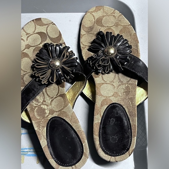 COACH Skye Brown and Gold Sandals with Floral Embellishments Sz 7B Women - Picture 6 of 7